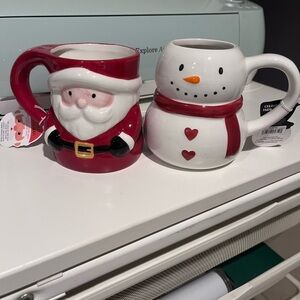 Santa and Snowman Ceramic Mugs (Set of Two)
